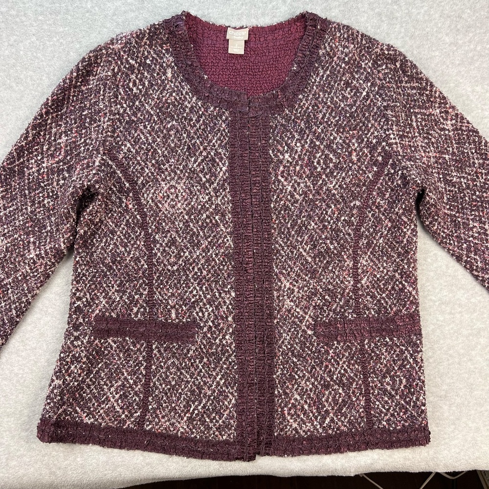 Chicos Travelers Open Cardigan Jacket Plum Burgundy Women 12-14 L Lagenlook Fall - Picture 6 of 14